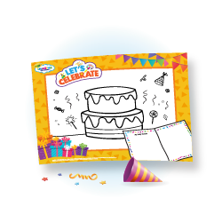An illustration of Crayola Imagine Arts Academy's birthday party poster